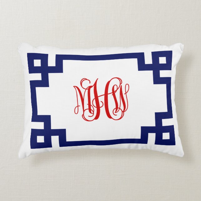Vin Monogram DIY BG, vit marin röd grek Nyckel Prydnadskudde (Framsidan)