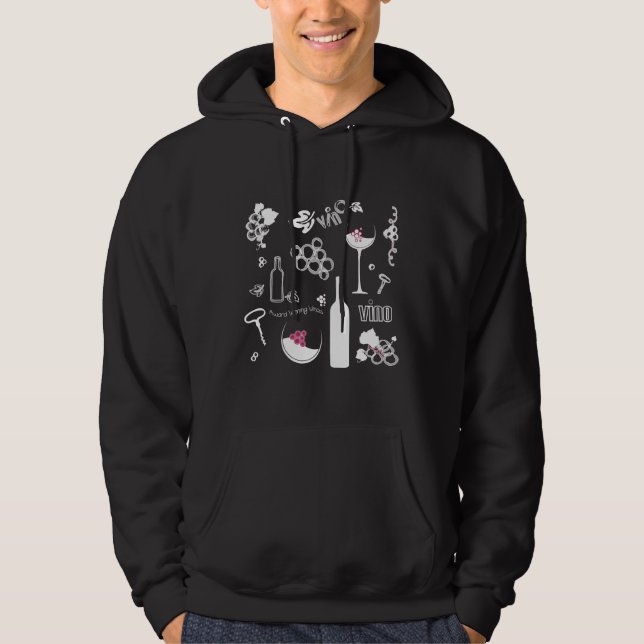 Vin Mönster Mörk Hoodie (Framsida)