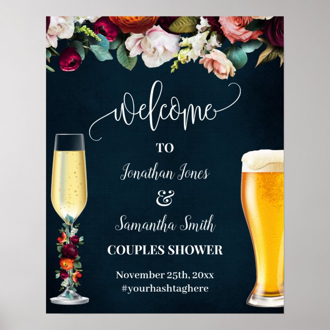 Vin Navy Bubbles & Brews Welcome Par Bröllop Poster (Framsidan)