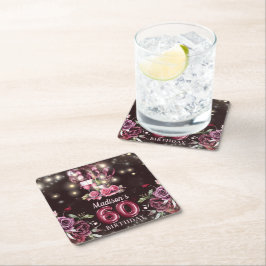 Vin och ballonger 60:e födelsedagseftermiddagen Pe Underlägg Papper Kvadrat