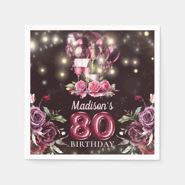 Vin och ballonger 80:e födelsedag Personlig Pappersservett (Framsidan)
