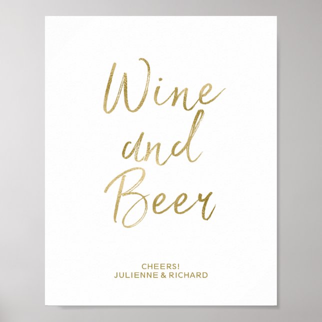 Vin och Beer 8x10 Guld Faux Foil Sign Poster (Framsidan)