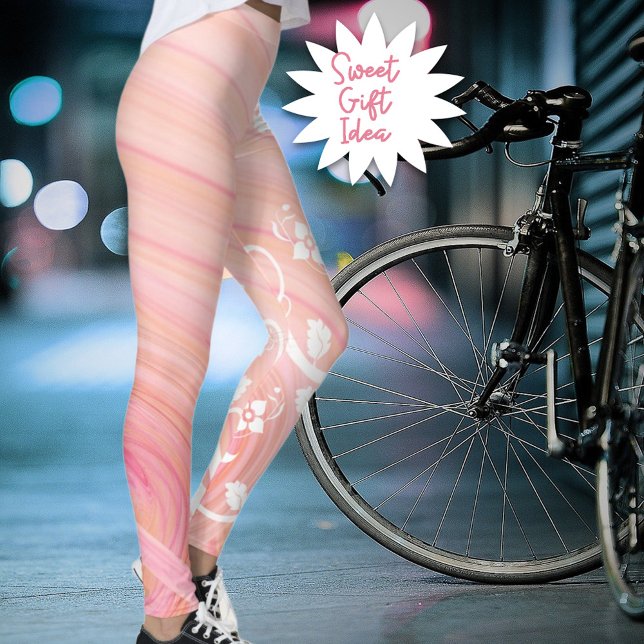 Vin och blomma Rulla över persika och Rosa som har Leggings (Pink and peach spirals wrap these leggings with a slight white floral addition for you or as a gift.)