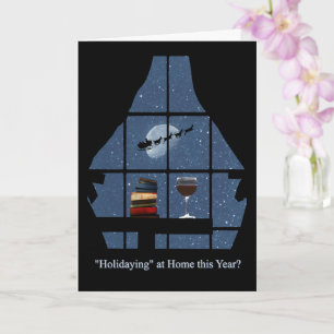 Vin och Bokar med tomten Stanna hemma Helgdag Kort