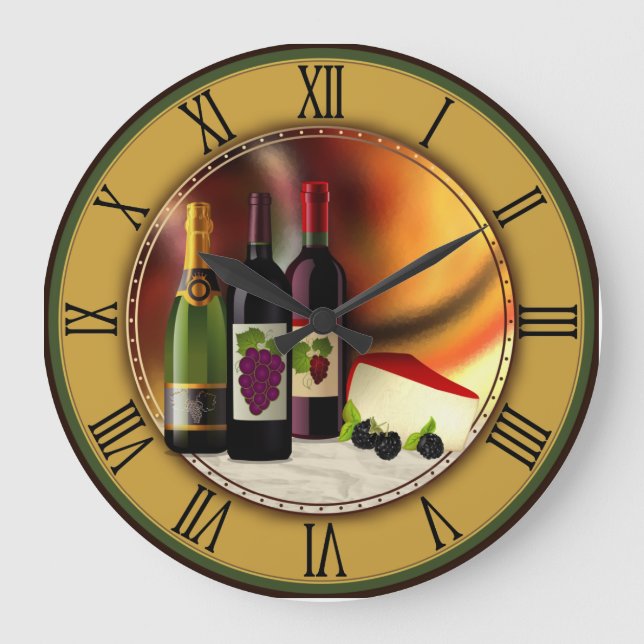 Vin och Cheese Anpassningsbar Wall Clock Stor Klocka (Framsida)