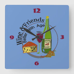 Vin och Cheese Friends Clock Fyrkantig Klocka
