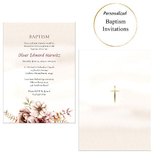Vin och Cream Boho Flowers Ortodox Baptism Inbjudningar