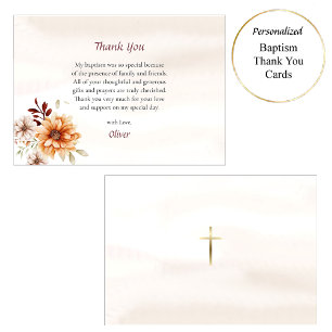 Vin och Cream Boho Flowers Ortodox Baptism Tack Kort