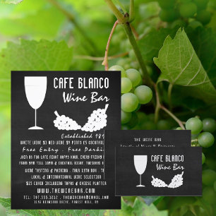 Vin och druvor, chalkboard Vin Pub/Winery Reklamblad