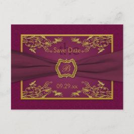 Vin- och guldblommig damast Spara datum-kort Meddelande Vykort