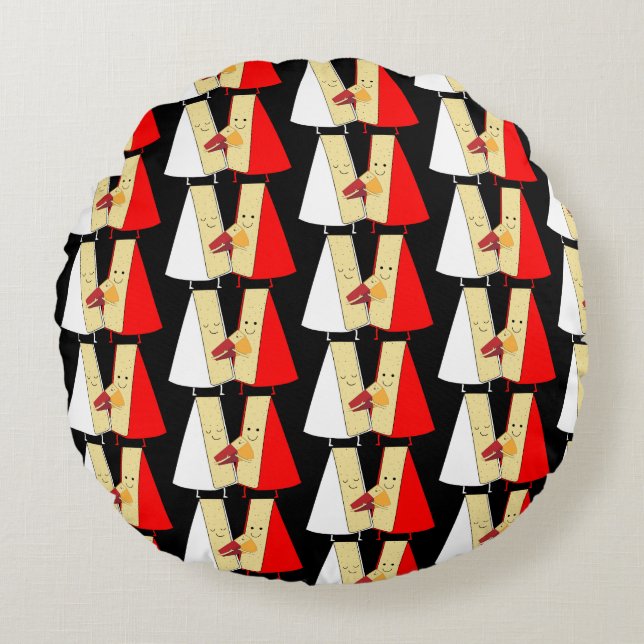 Vin och ost Älskare Rund Kudde (Framsidan)