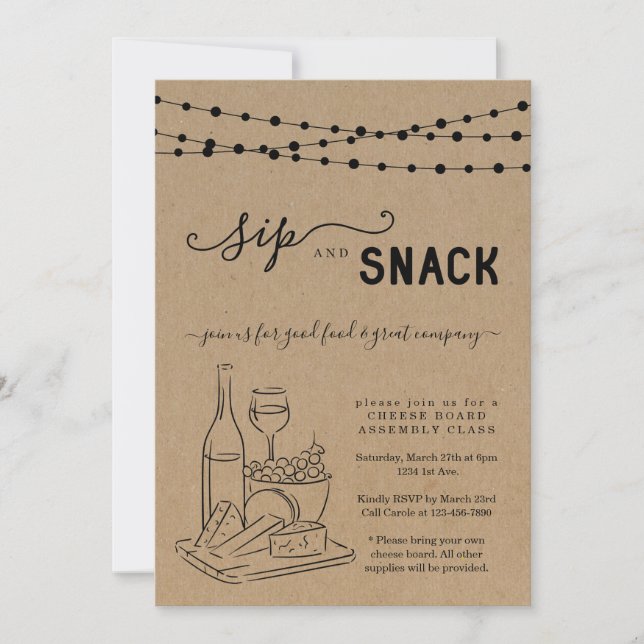 Vin- och ostfest, Sipp & Snack-inbjudan Inbjudningar (Framsida)