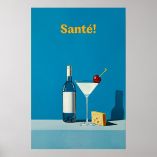 Vin- och ostkonsttryck Martini Cocktail, Blå Poster