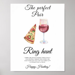 Vin och Pizza Bröllopsdusch Ringjakt spel Poster