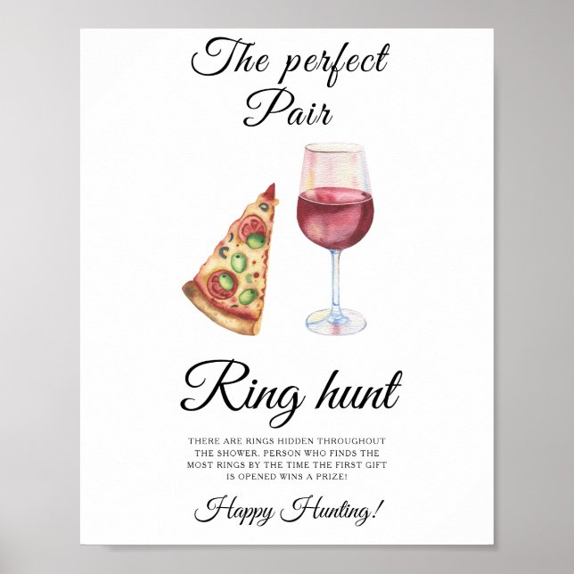 Vin och Pizza Bröllopsdusch Ringjakt spel Poster (Framsidan)