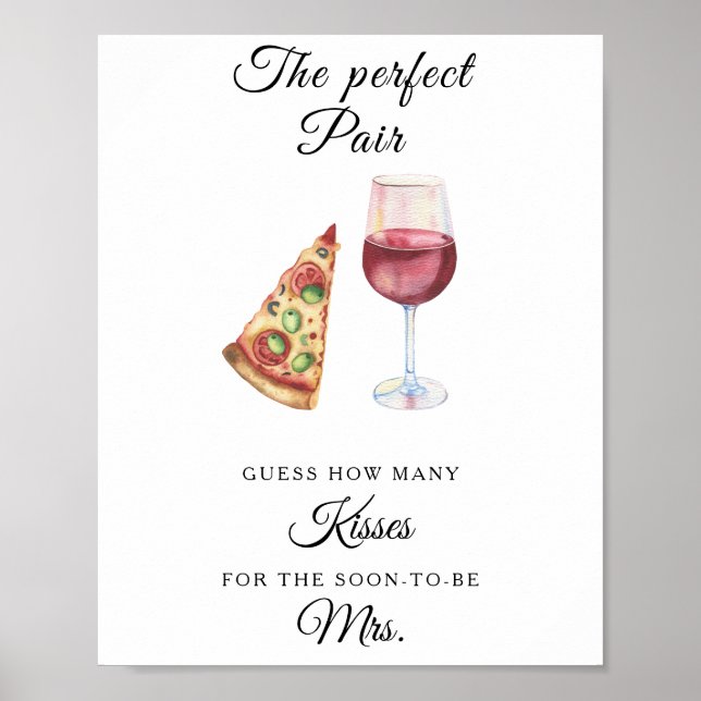 Vin och Pizza möhippa Hur många pussar Poster (Framsidan)