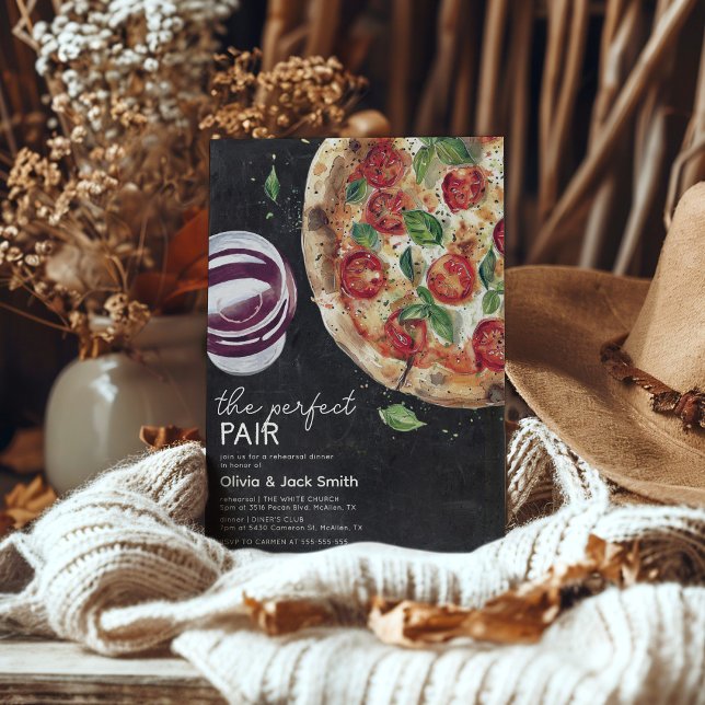 Vin och Pizza Perfekt Pair Rehearsal Middag Inbjudningar (Skapare uppladdad)