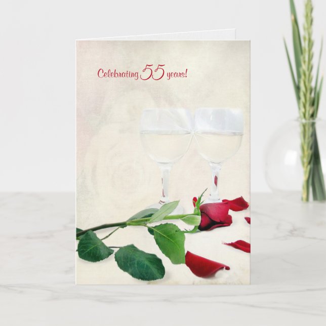 vin och röd ros för 55 år sedan kort (Framsida)