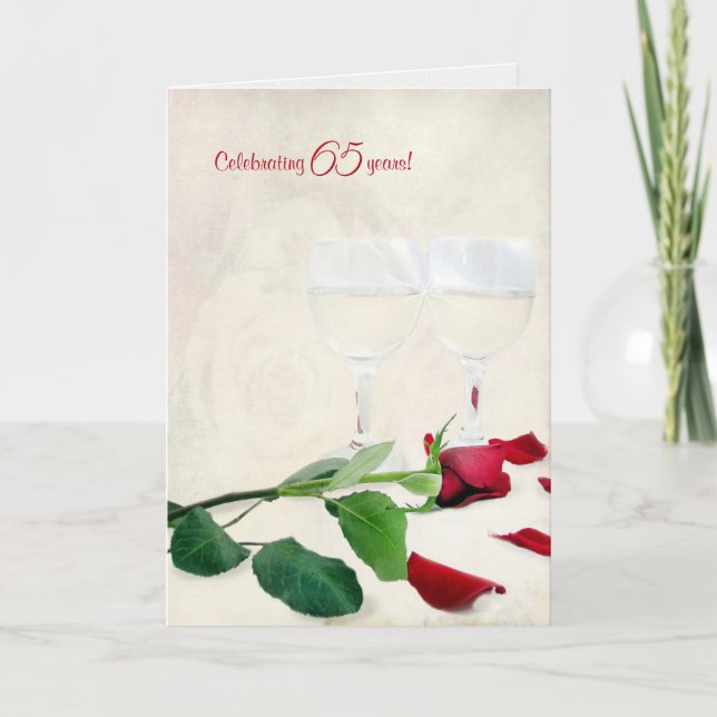 vin och röd ros för 65-årsjubileum kort (Framsida)
