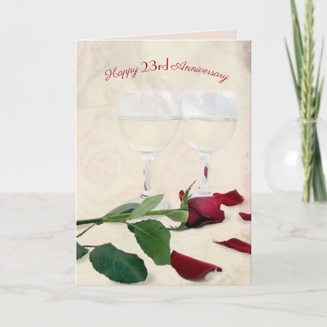 Vin och ros 23-årsjubileumskort kort (Framsida)