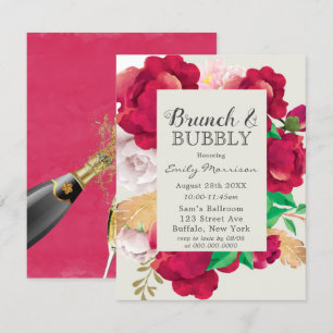 Vin och  Rosa Peony Brunch & Bubly Inbjudningar