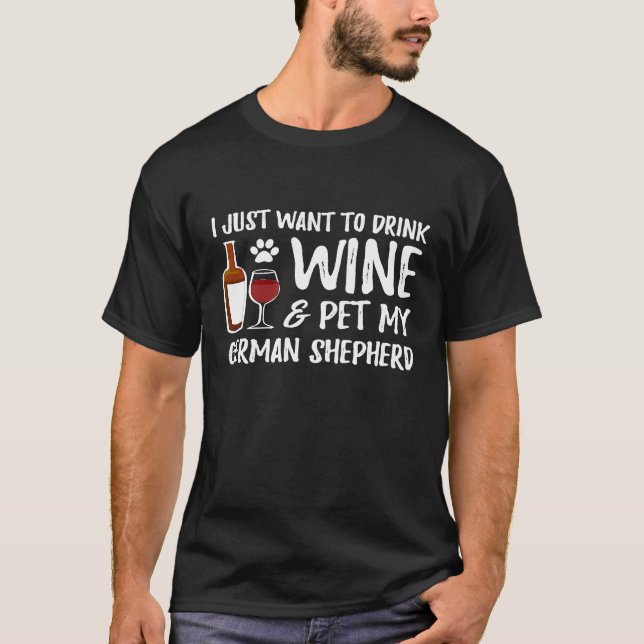 Vin och tyska shepherd for German Shepherd Hund M T Shirt (Framsida)