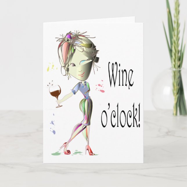 Vin O'Clock, humoristiskt gratulationskort Kort (Framsida)