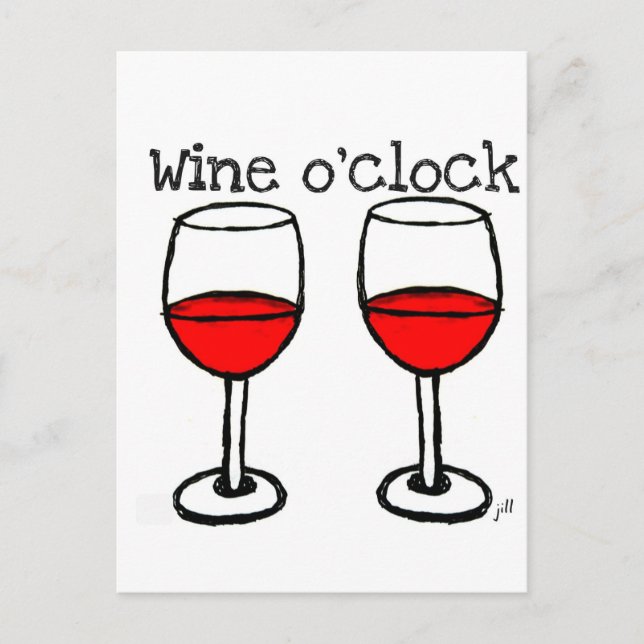 "VIN O'CLOCK" ROLIGT RED VIN PRINT VYKORT (Framsida)