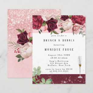  Vin Peony Glitter Brunch & Bubly-Inbjudningskort Inbjudningar