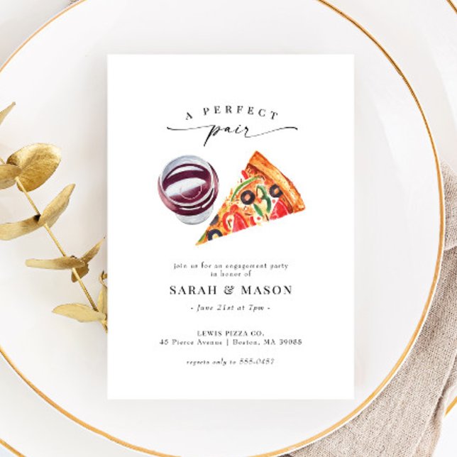 Vin & Pizza Perfekt Pair Förlovningsfest Inbjudningar (Skapare uppladdad)