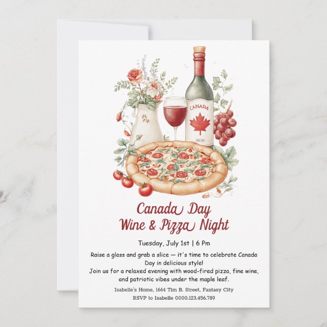 Vin & Pizzanatt Celebrering | Kanadadagen Inbjudningar (Framsida)