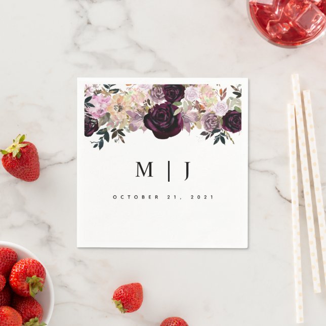 Vin Plum Mauve Fall Blommigt Bröllop Pappersservett (Insitu)