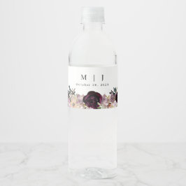Vin Plum Mauve Fall Blommigt Bröllop Vattenflaskor Etikett
