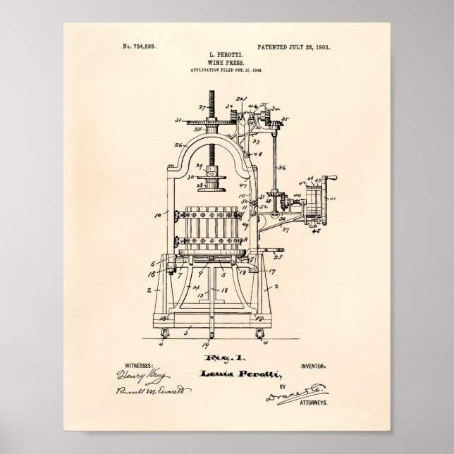 Vin Press 1903 Patent Art Old Peper Poster (Framsidan)