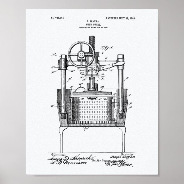 Vin Press 1903 Patent Art White Papper Poster (Framsidan)
