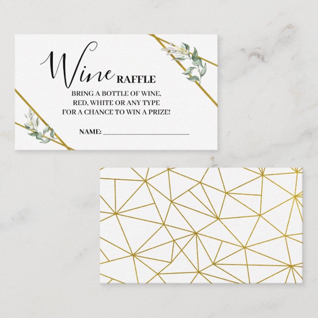 Vin Raffle Biljett Greenery Guld Shower Card (Fram/baksida)