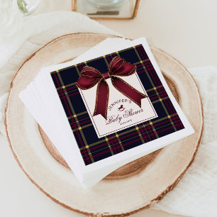 Vin Red Bow Rocking horse plaid Baby Shower Pappersservett