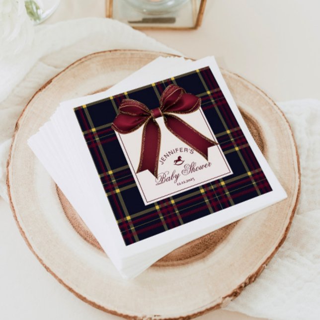 Vin Red Bow Rocking horse plaid Baby Shower Pappersservett (Skapare uppladdad)