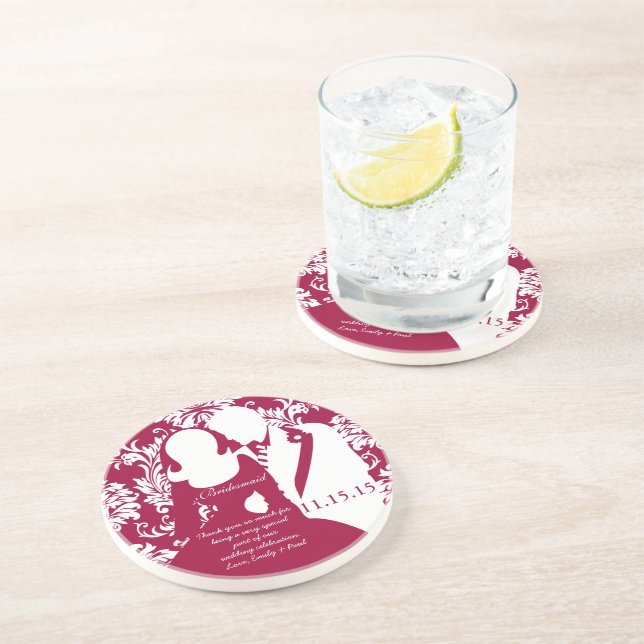 Vin Red Bridesmaid Bröllop Bride & Groom Underlägg (Sidan)