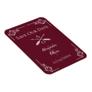 Vin Red Monogram och Pilar Spara datumet Magnet
