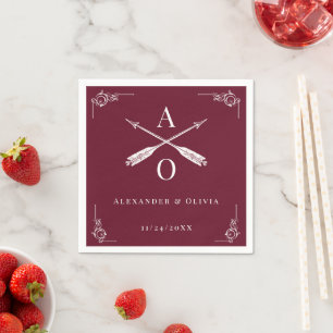 Vin Red Monogram och Prows Bröllop Pappersservett