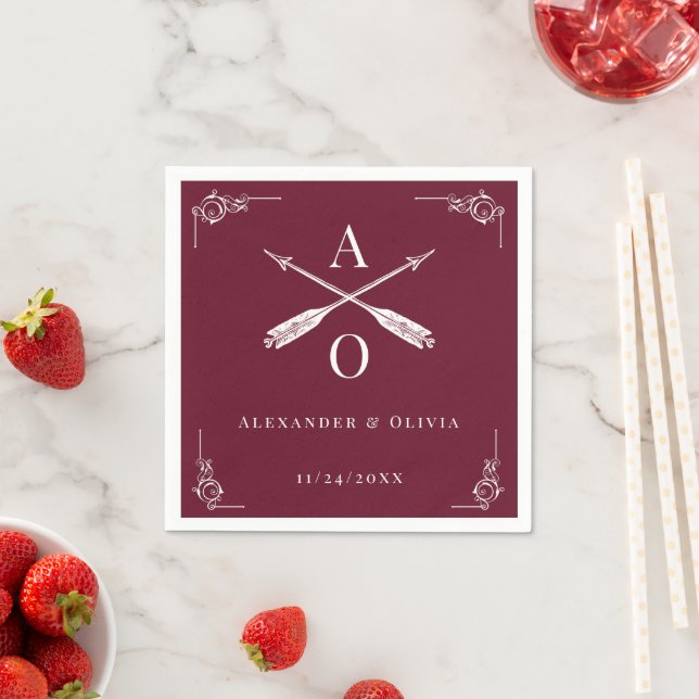 Vin Red Monogram och Prows Bröllop Pappersservett (Insitu)