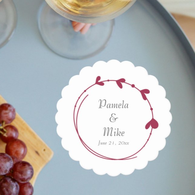 Vin Red Simple Heart WAN Bröllop Underlägg Papper (In Situ Wedding)