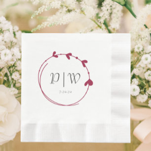 Vin Red Simple Heart WAN Monogram Bröllop Pappersservett