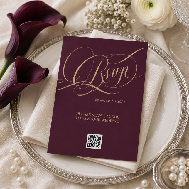 Vin Röd Guld Elegant Romantisk Bröllop OSA Kort (Skapare uppladdad)