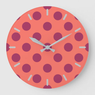 Vin röd och levande korall polka dots stor klocka