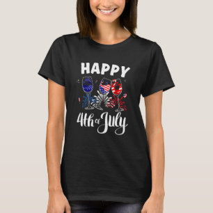 Vin, rött vitt blått glaset USA flagga Lycklig, 4: T Shirt