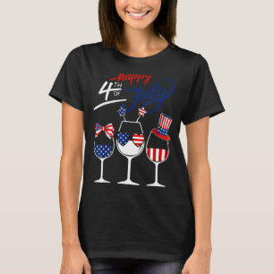 Vin, rött vitt blått glaset USA flagga Lycklig, 4: T Shirt
