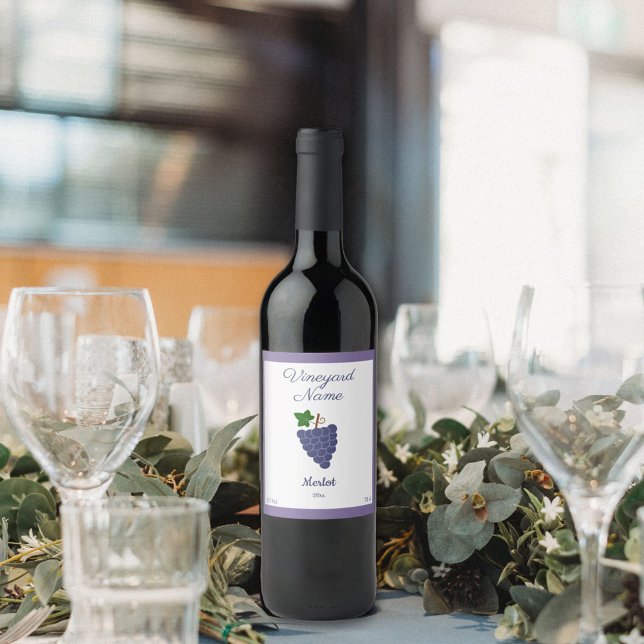 Vin Rustic Flaska-etikettmärke med druvor Vinflaska Etikett (Wine Rustic Bottle Label Sticker with Grapes)