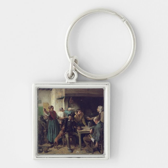 Vin shoppar Måndag, 1858 Fyrkantig Silverfärgad Nyckelring (Framsidan)